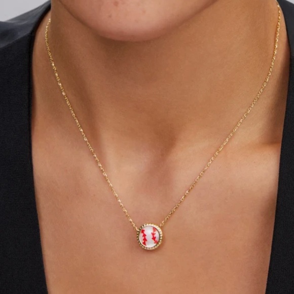 Kendra Scott Baseball Gold Short Pendant Necklace in Ivory Mother-of Pearl.NWOT - Picture 3 of 9